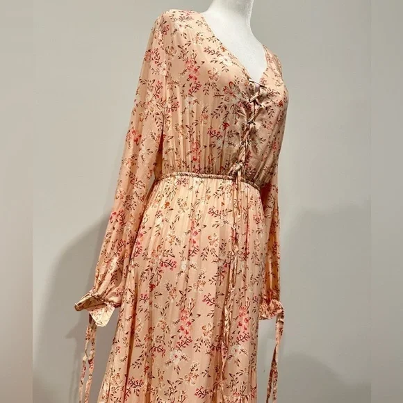 NWT Boho floral maxi dress vacation Euro Summer long sleeve - Picture 9 of 15